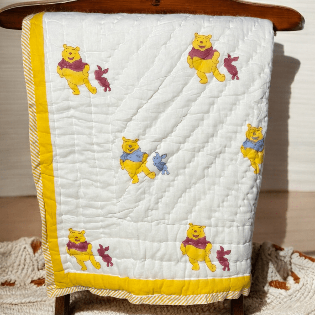 Handblocked Pooh Print Cotton Kids Blanket – 3.3x5ft | Verified Sustainable by Brown Living™