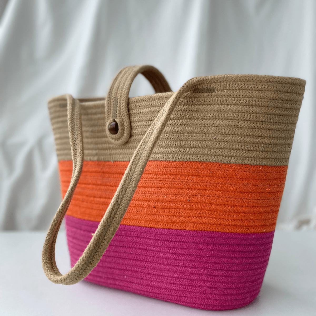 Handcrafted Tri color - Pink Orange Beige Tote Bag | Verified Sustainable by Brown Living™