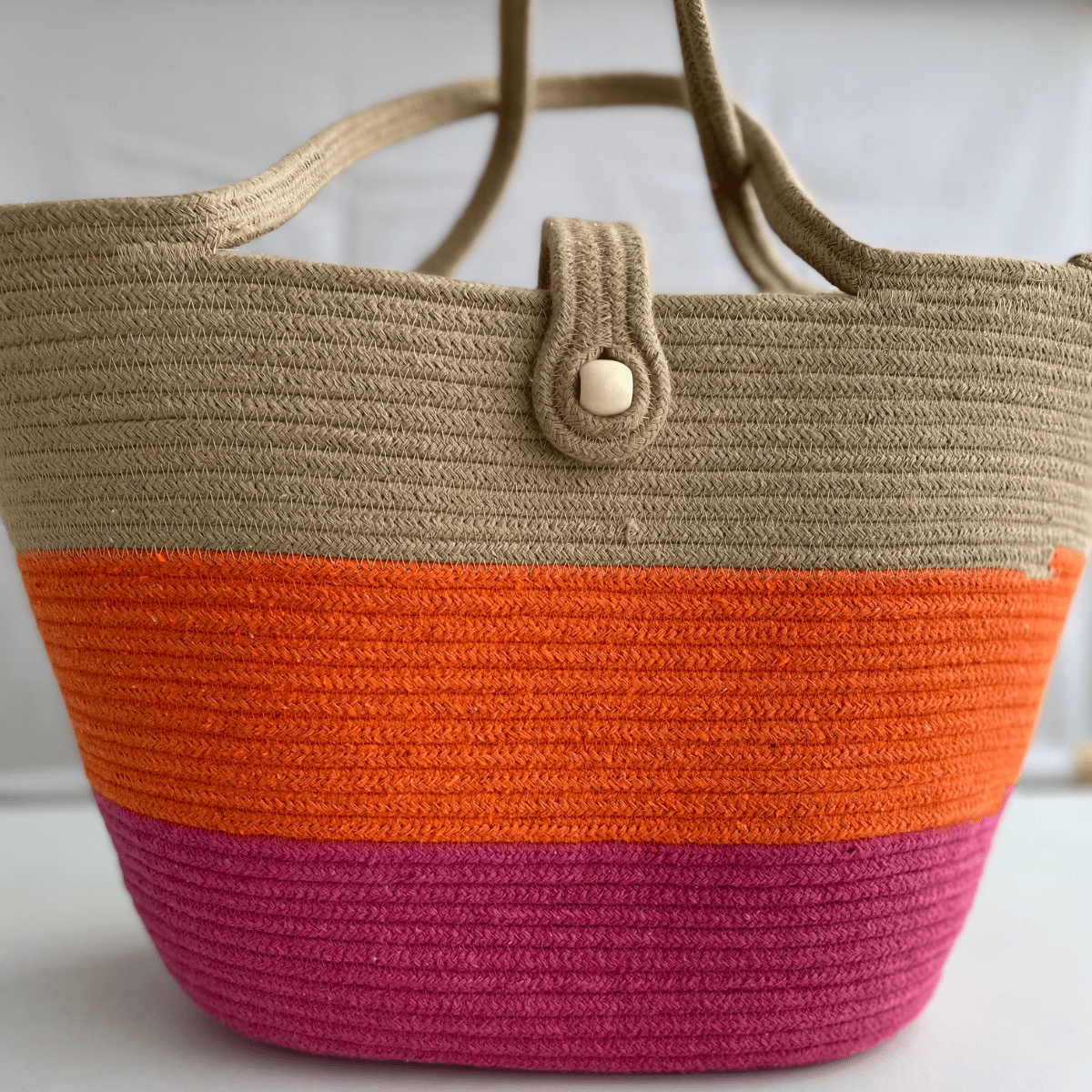 Handcrafted Tri color - Pink Orange Beige Tote Bag | Verified Sustainable by Brown Living™