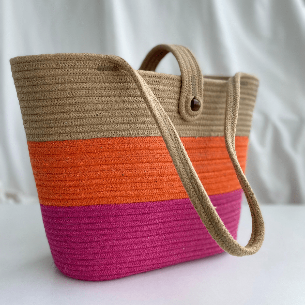 Handcrafted Tri color - Pink Orange Beige Tote Bag | Verified Sustainable by Brown Living™