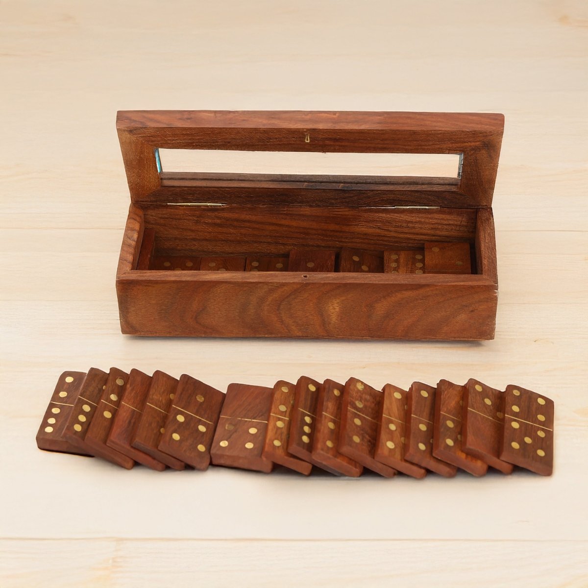 Handcrafted Wooden Domino Game with Storage Box | Verified Sustainable by Brown Living™