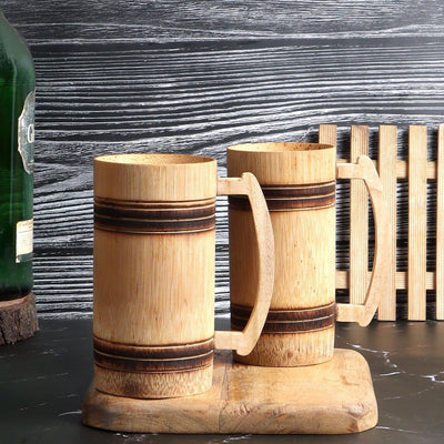 Handmade Bamboo Beer Mug - Smoked Finish and Plain Design (Set of 2) – Kitchen Organizers on Brown Living™. SKU: SK - BBM - PL - 02 - SF. Img 1.