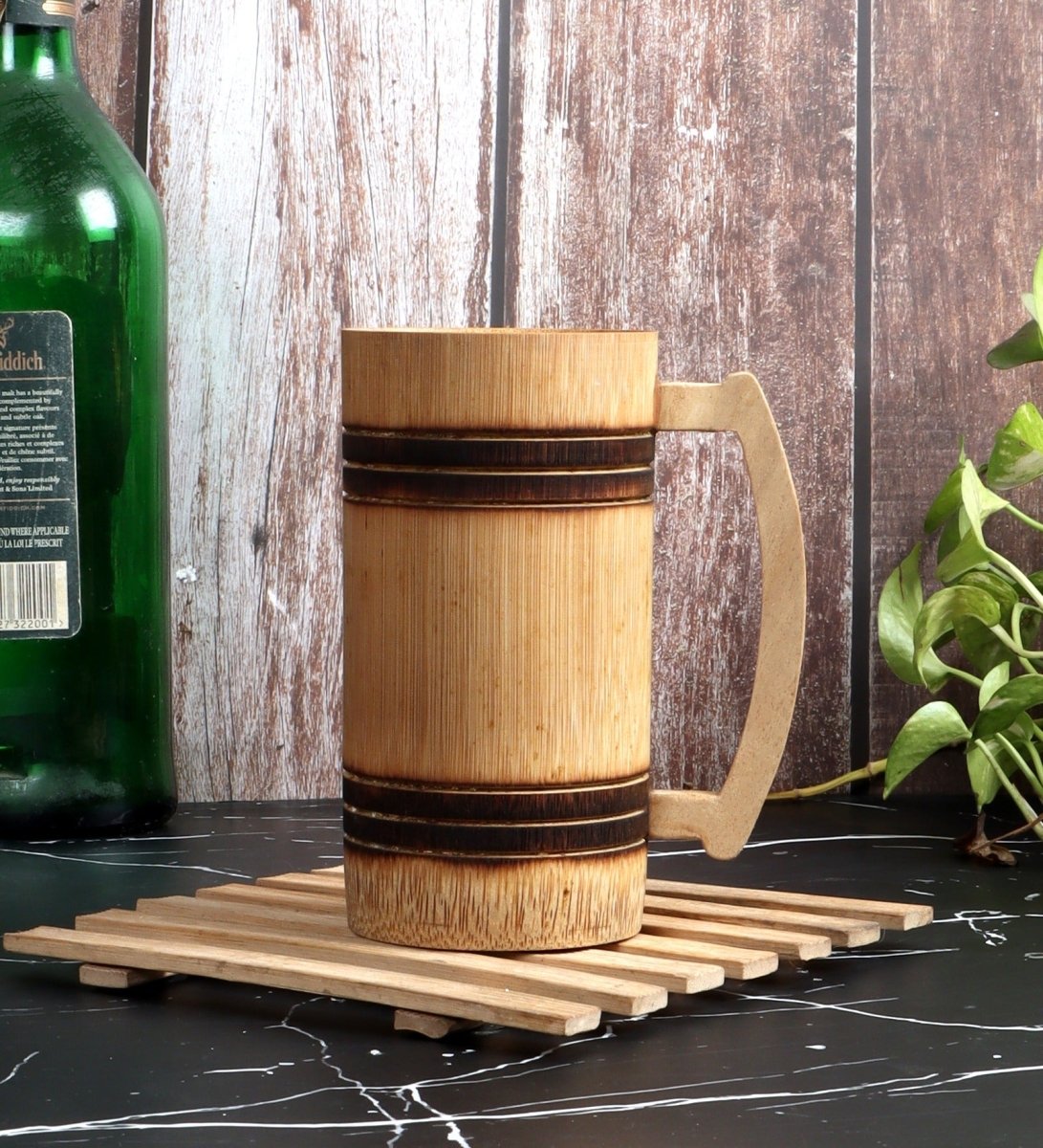 Handmade Bamboo Beer Mug - Smoked Finish and Plain Design (Set of 2) | Verified Sustainable by Brown Living™