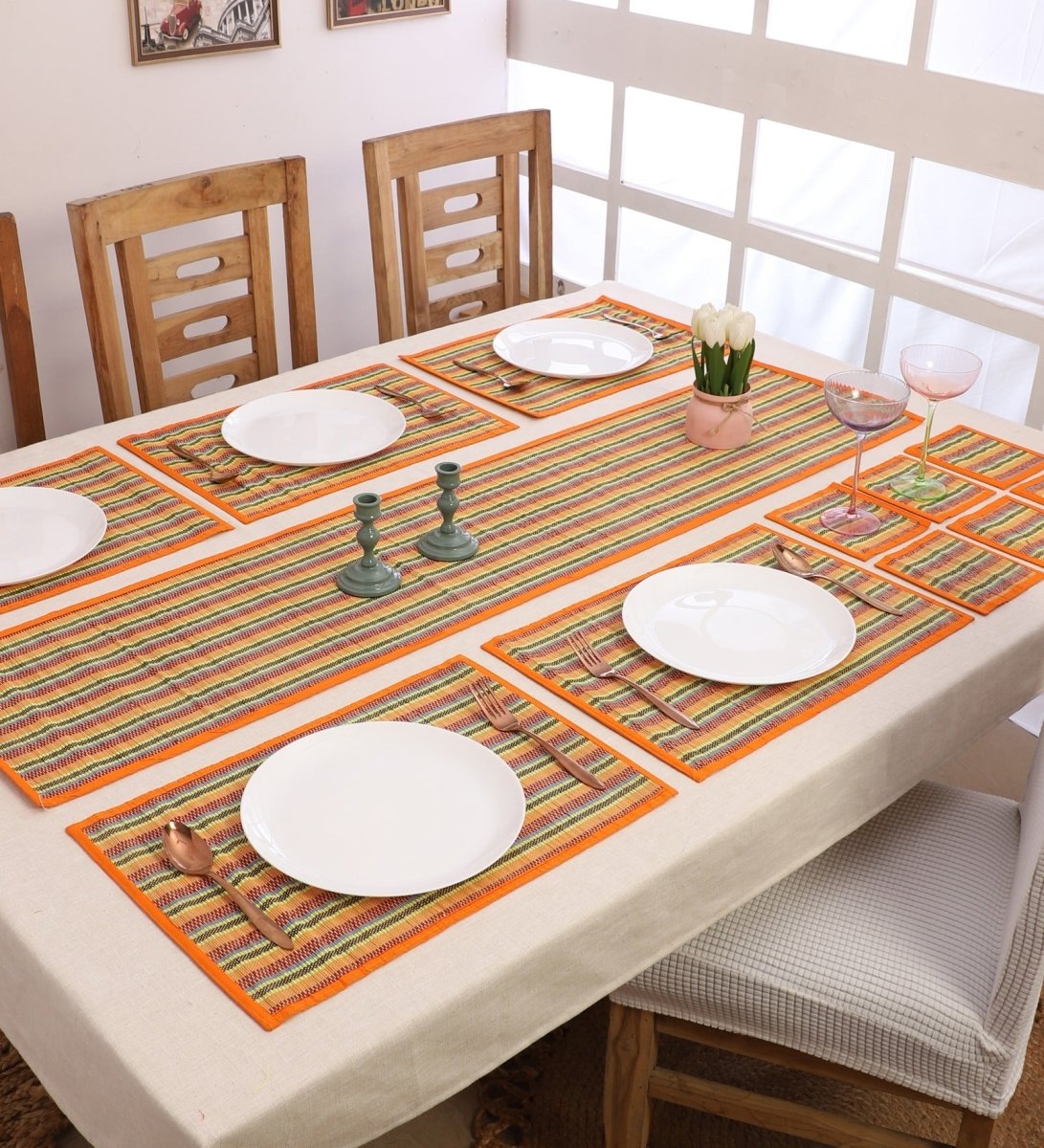 Handmade Bamboo Dining Mat Set - Checkered Design | Verified Sustainable by Brown Living™