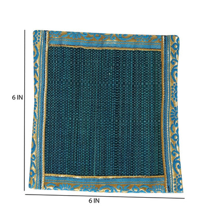 Handmade Bamboo Dining Mat Set with Zari Border - Set of 13 – Table Linens on Brown Living™. SKU: SK - BDM - FS - 13 - BL. Img 7.