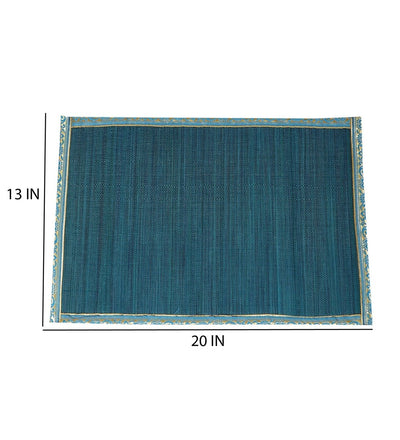 Handmade Bamboo Dining Mat Set with Zari Border - Set of 13 – Table Linens on Brown Living™. SKU: SK - BDM - FS - 13 - BL. Img 6.