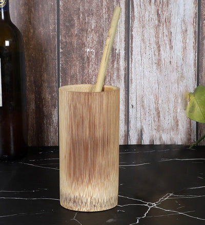 Handmade Bamboo Juice Glass with Straw – 7 Inch (Set of 2) – Kitchen Organizers on Brown Living™. SKU: SK - BGL - TD - 07 - BF. Img 3.