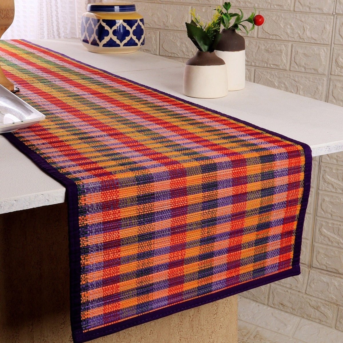 Handmade Bamboo Table Runner Checkered Design | Verified Sustainable by Brown Living™