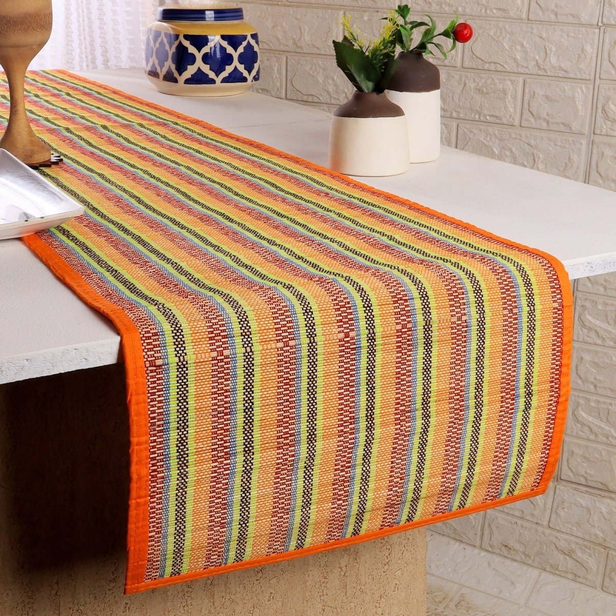 Handmade Bamboo Table Runner Checkered Design | Verified Sustainable by Brown Living™