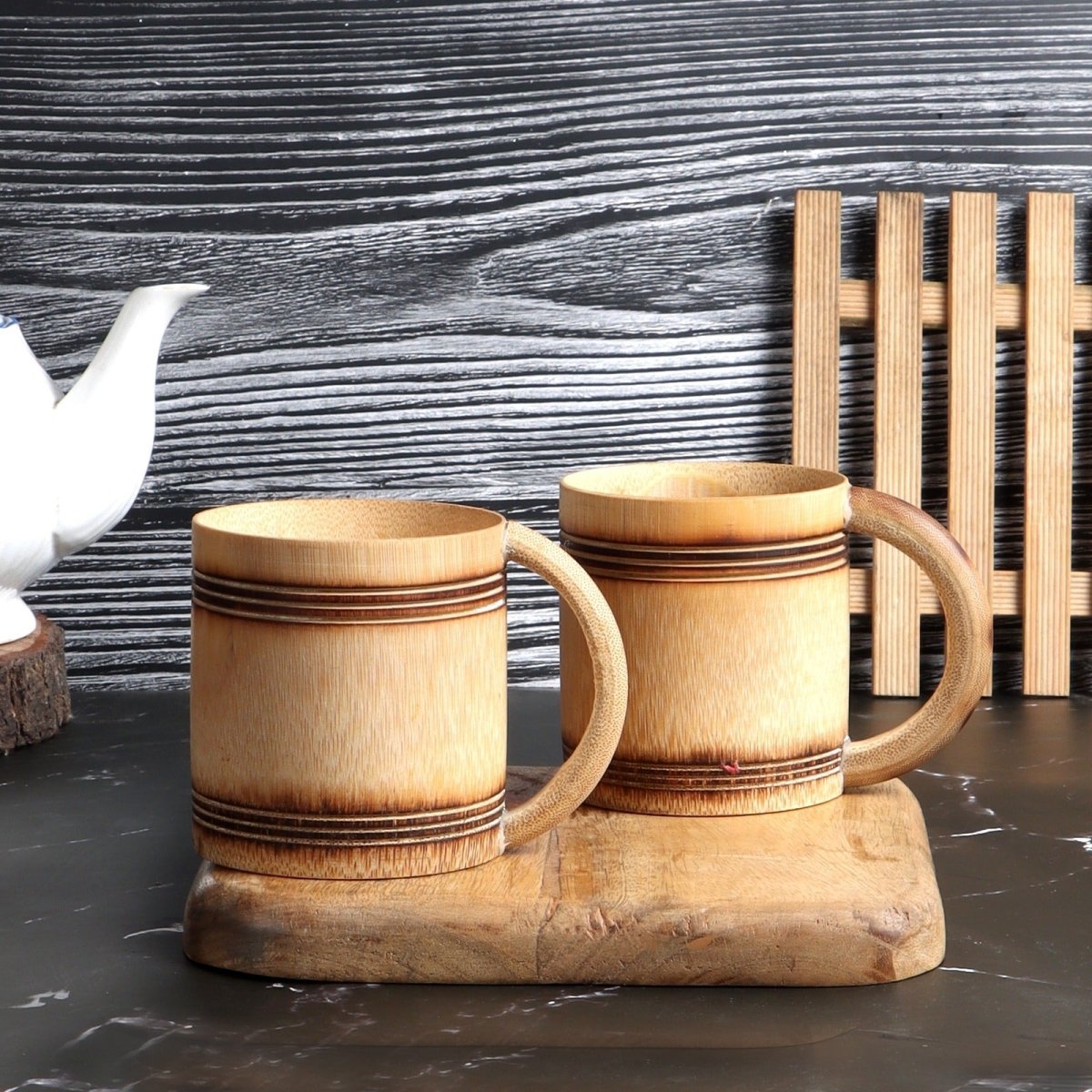 Handmade Bamboo Tray with Coffee Mug (Set of 2) | Verified Sustainable by Brown Living™