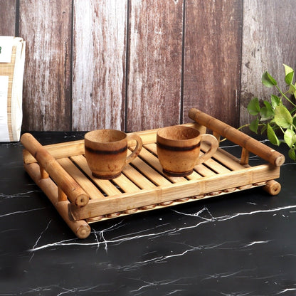 Handmade Bamboo Tray with Tea Cup (Set of 2) | Verified Sustainable by Brown Living™