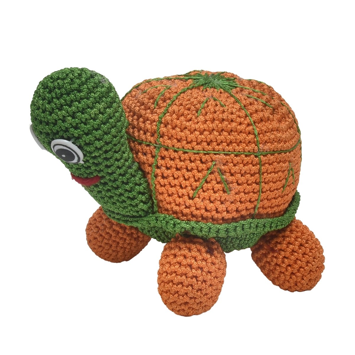Handmade Orange Crochet Tortoise Soft Toy For Babies | Verified Sustainable by Brown Living™