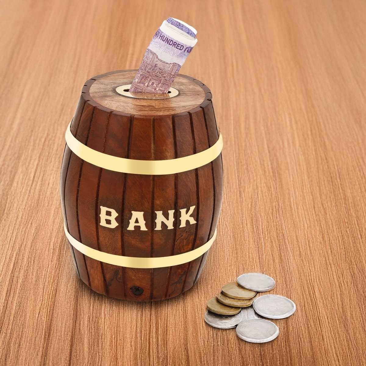 Handmade Wooden Barrel Piggy Bank | Verified Sustainable by Brown Living™