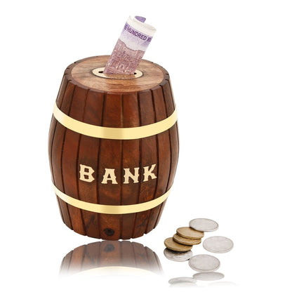 Handmade Wooden Barrel Piggy Bank | Verified Sustainable by Brown Living™