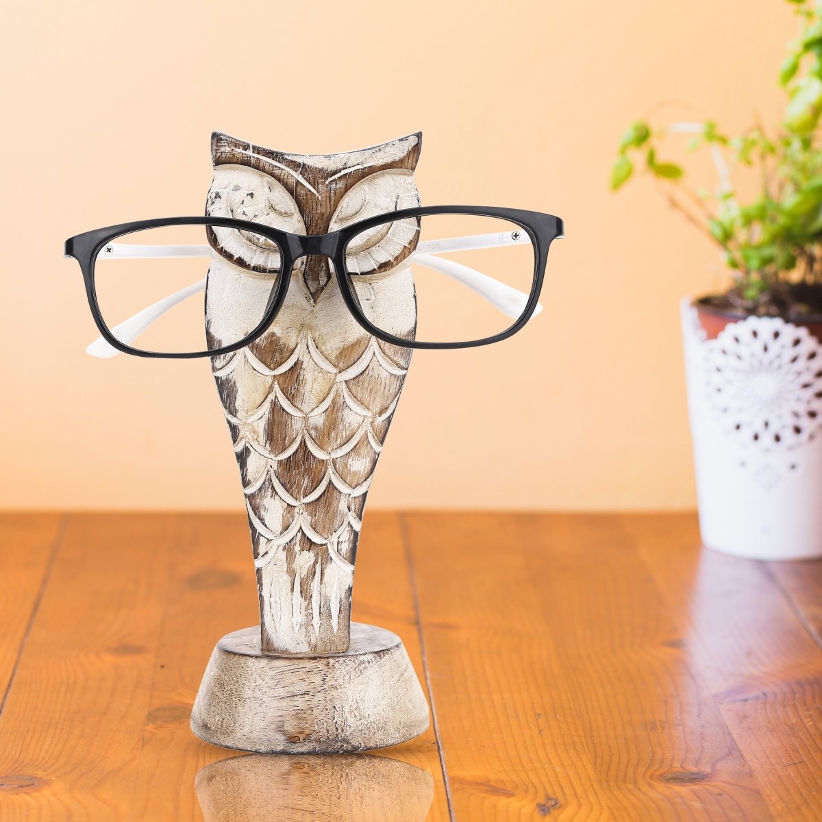 Handmade Wooden OwlShaped Spectacle Eyeglass Stand | Verified Sustainable by Brown Living™