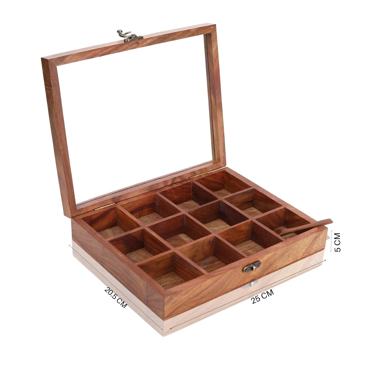 Handmade Wooden Spice Box - 12 Partitions & Spoon | Verified Sustainable by Brown Living™