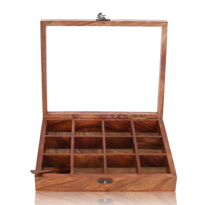 Handmade Wooden Spice Box - 12 Partitions & Spoon | Verified Sustainable by Brown Living™