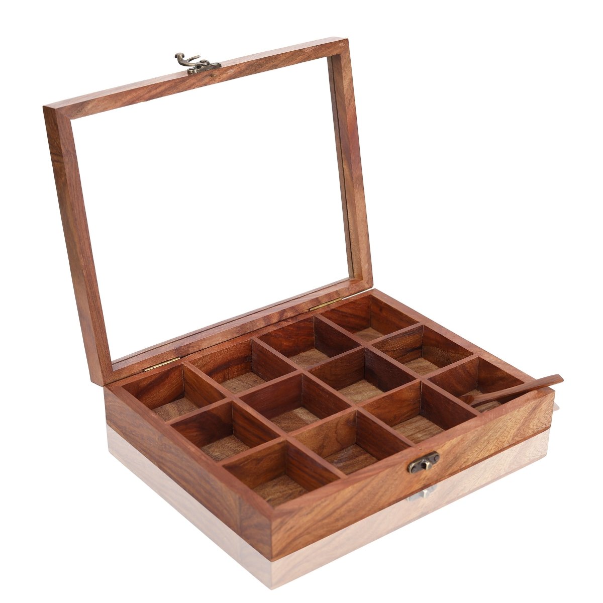 Handmade Wooden Spice Box - 12 Partitions & Spoon | Verified Sustainable by Brown Living™