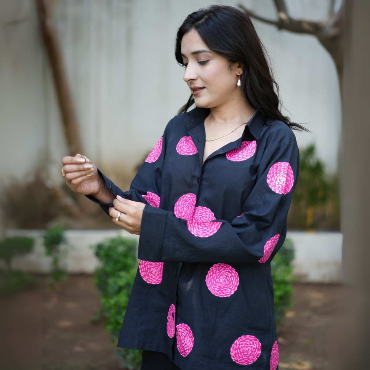 Handpainted Black Cotton Marigold Shirt | Verified Sustainable by Brown Living™