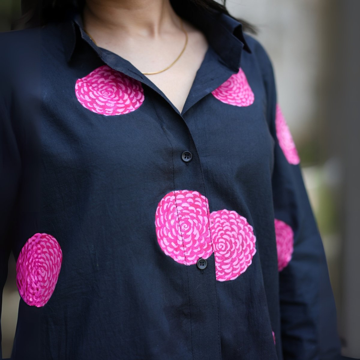 Handpainted Black Cotton Marigold Shirt | Verified Sustainable by Brown Living™