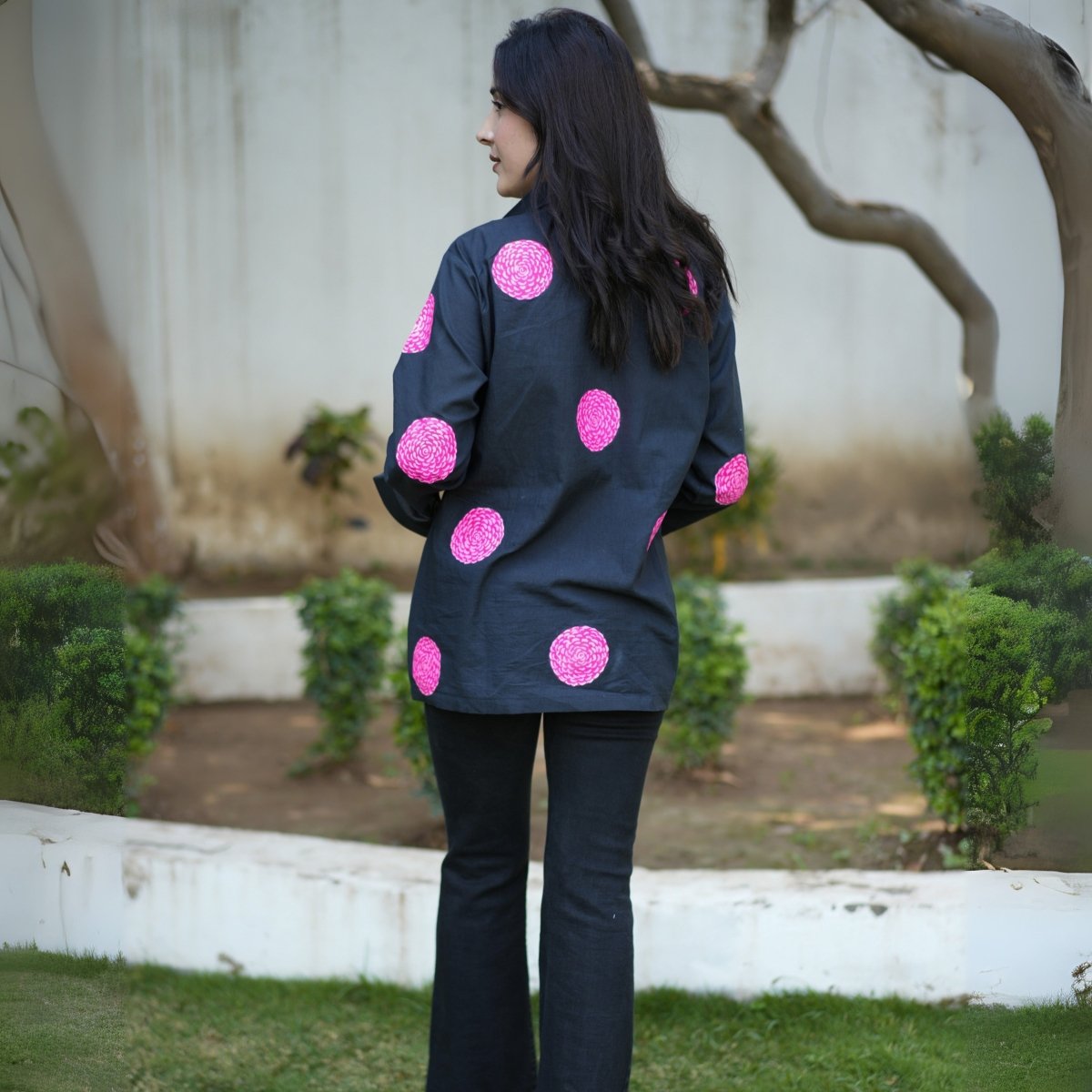 Handpainted Black Cotton Marigold Shirt | Verified Sustainable by Brown Living™
