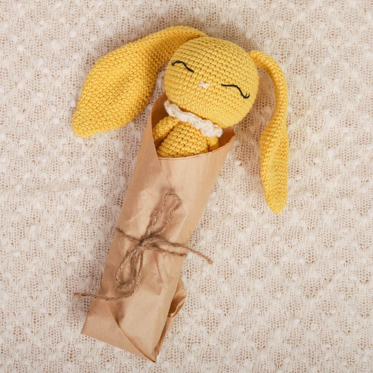 Happy Yellow Crochet Rattle – Colorful Infant Rattle | Verified Sustainable by Brown Living™