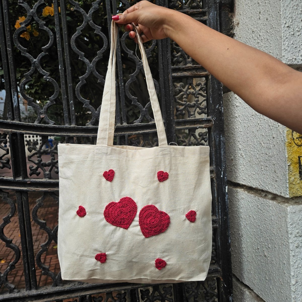 Heart Hand Crochet Tote Bag for Women - Handmade and Eco - Friendly | Verified Sustainable by Brown Living™