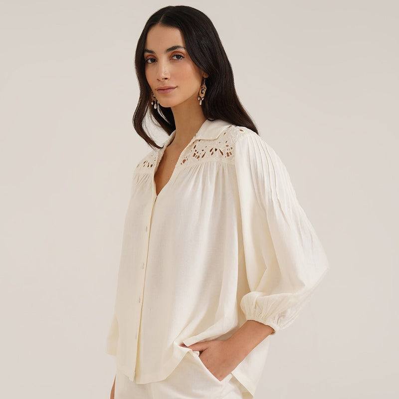 Heka - Stylish Linen Shirt With Cutwork Embroidery | Verified Sustainable by Brown Living™