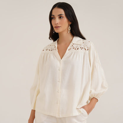 Heka - Stylish Linen Shirt With Cutwork Embroidery | Verified Sustainable by Brown Living™