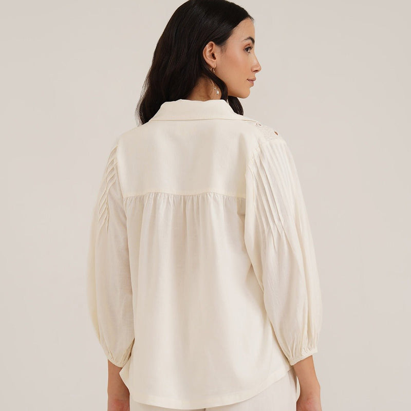 Heka - Stylish Linen Shirt With Cutwork Embroidery | Verified Sustainable by Brown Living™