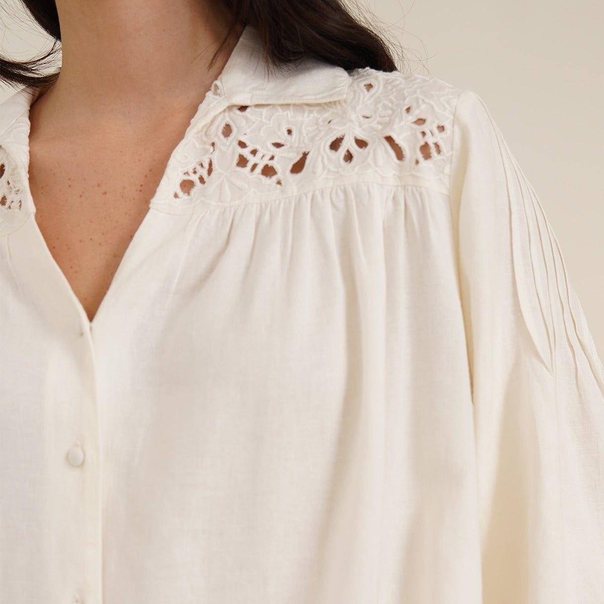 Heka - Stylish Linen Shirt With Cutwork Embroidery | Verified Sustainable by Brown Living™