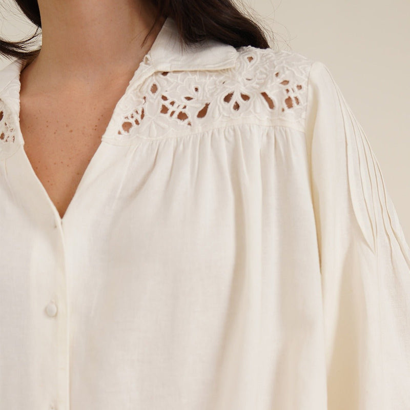 Heka - Stylish Linen Shirt With Cutwork Embroidery | Verified Sustainable by Brown Living™