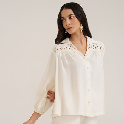 Heka - Stylish Linen Shirt With Cutwork Embroidery | Verified Sustainable by Brown Living™