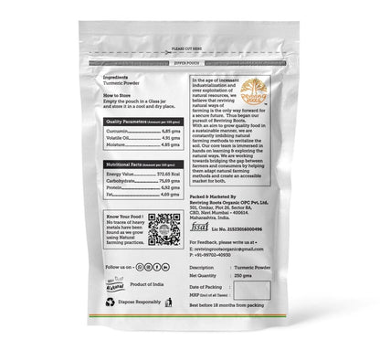 High Curcumin Organic Turmeric Powder - 250g Pouch | Verified Sustainable by Brown Living™