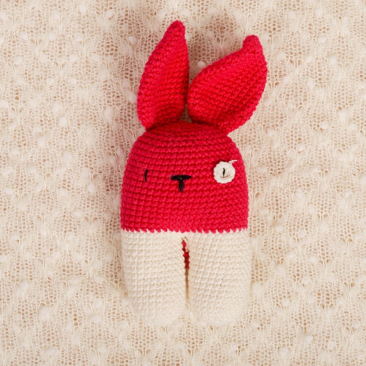 Hot Pink Crochet Rattle – Newborn Development Toy | Verified Sustainable by Brown Living™