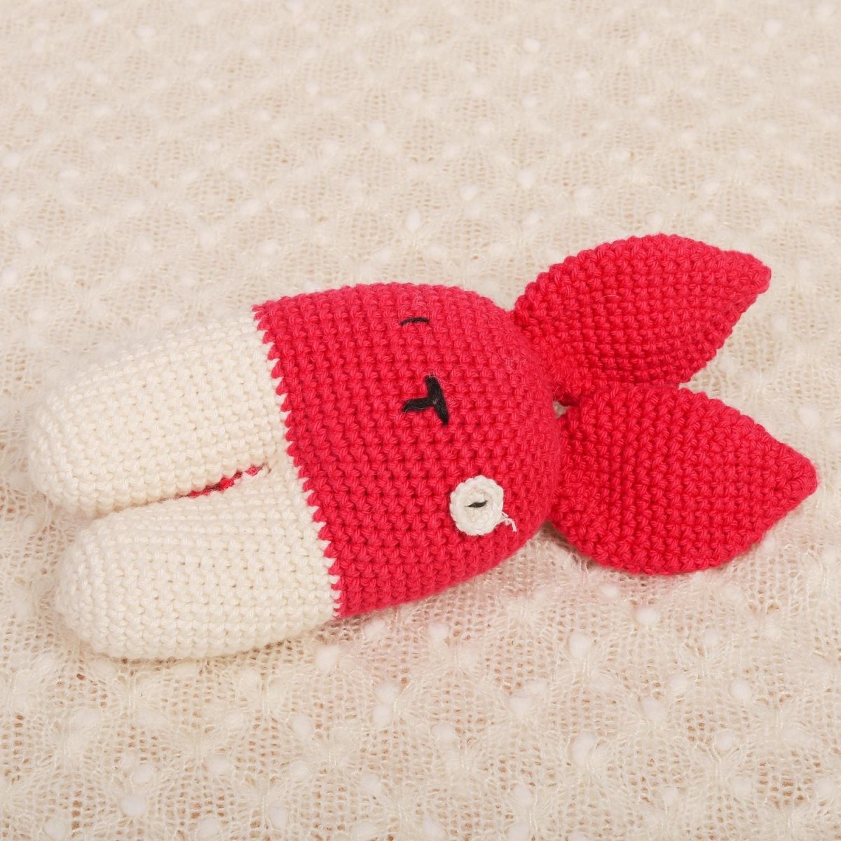 Hot Pink Crochet Rattle – Newborn Development Toy | Verified Sustainable by Brown Living™