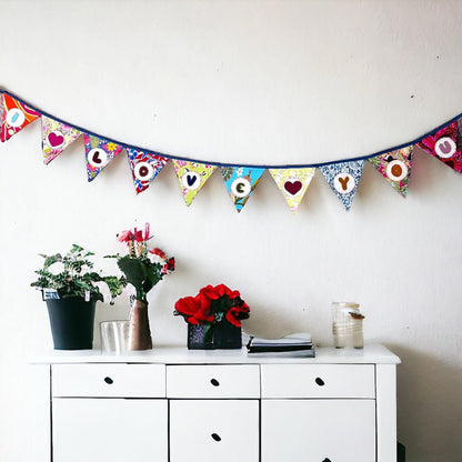 "I Love You" Upcycled Fabric Bunting | Verified Sustainable by Brown Living™