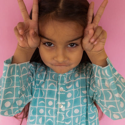 I Want to Be Like Grandpa Kurta Pajama Set - Blue Moon Chase – Kids Pajamas on Brown Living™. SKU: N7DK768. Img 10.