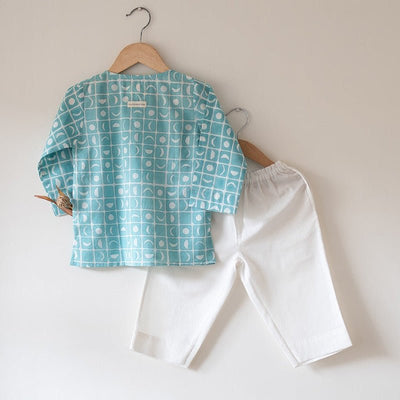 I Want to Be Like Grandpa Kurta Pajama Set - Blue Moon Chase – Kids Pajamas on Brown Living™. SKU: N7DK768. Img 1.