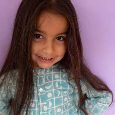 I Want to Be Like Grandpa Kurta Pajama Set - Blue Moon Chase – Kids Pajamas on Brown Living™. SKU: N7DK768. Img 12.