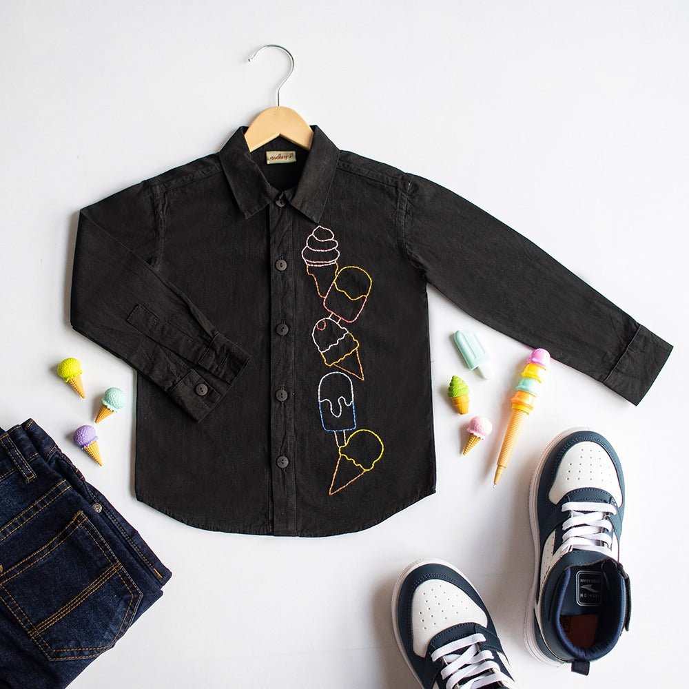 Ice Cream Embroidered Shirt - Black | Verified Sustainable by Brown Living™