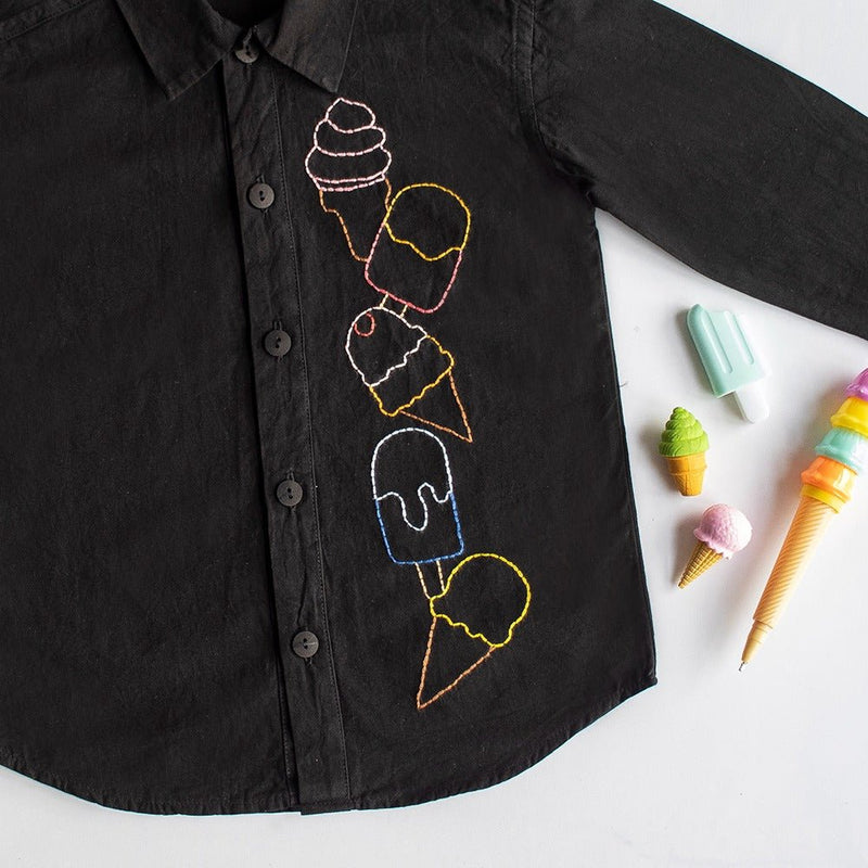 Ice Cream Embroidered Shirt - Black | Verified Sustainable by Brown Living™