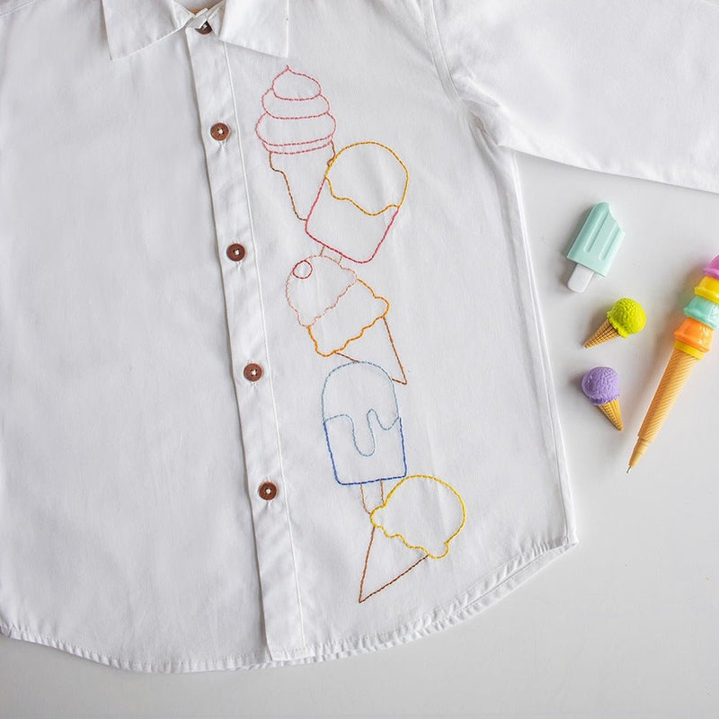 Ice Cream Embroidered Shirt - White | Verified Sustainable by Brown Living™