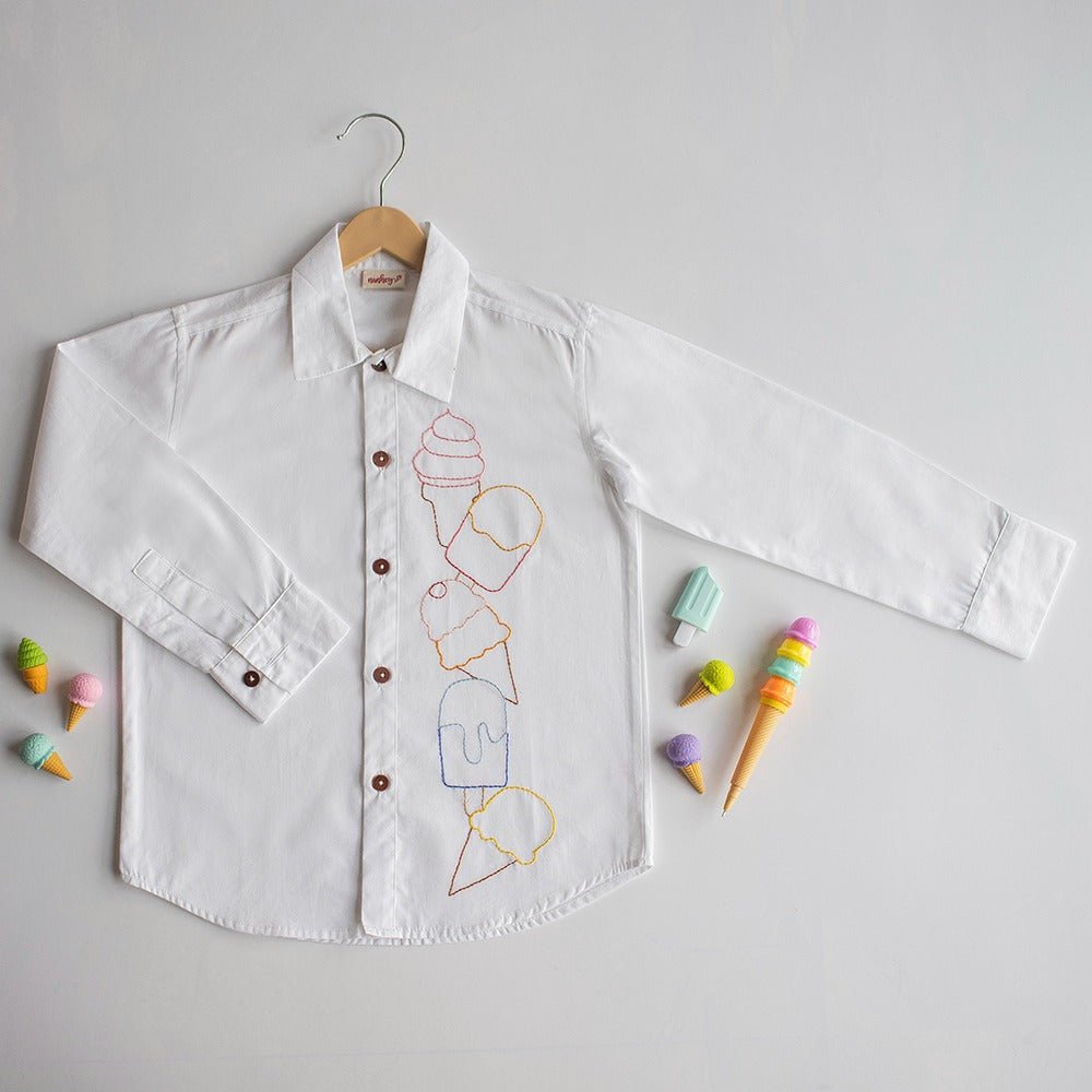 Ice Cream Embroidered Shirt - White | Verified Sustainable by Brown Living™