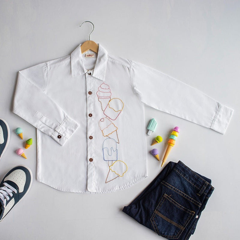 Ice Cream Embroidered Shirt - White | Verified Sustainable by Brown Living™