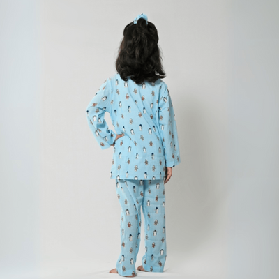 100% Cotton Icy Snuggles Kids Kurta & Pants Set – Kids Nightwear on Brown Living™. SKU: oceanblue - organic - cotton - shirt - 014473. Img 3.