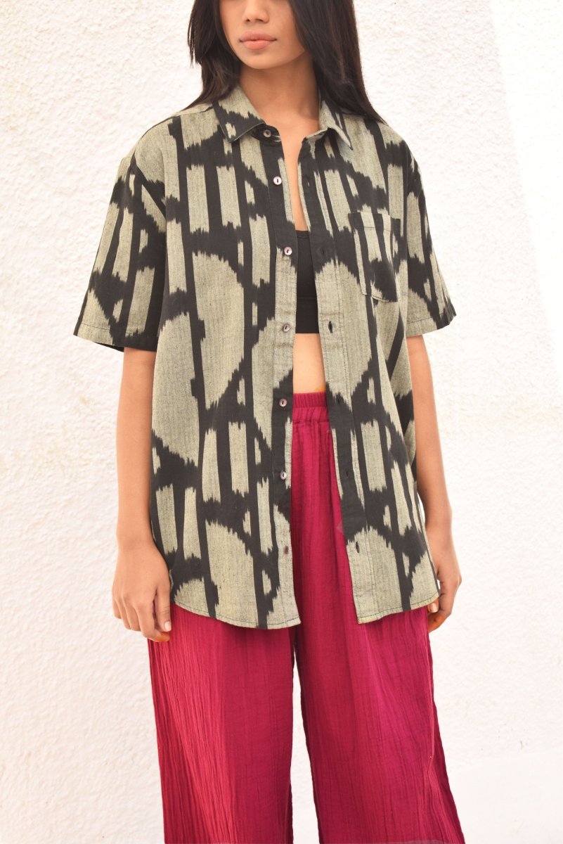 IKAT BLACK HALF SLEEVE SHIRT – Womens Shirt by Sonica Sarna available on Brown Living™. XS . SKU: SSD - 275 (A)1474. Img 2.