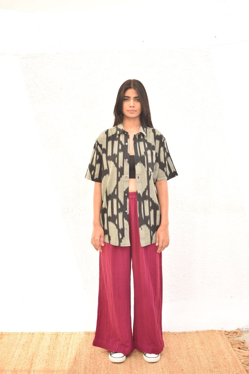 IKAT BLACK HALF SLEEVE SHIRT – Womens Shirt by Sonica Sarna available on Brown Living™. XS . SKU: SSD - 275 (A)1474. Img 1.
