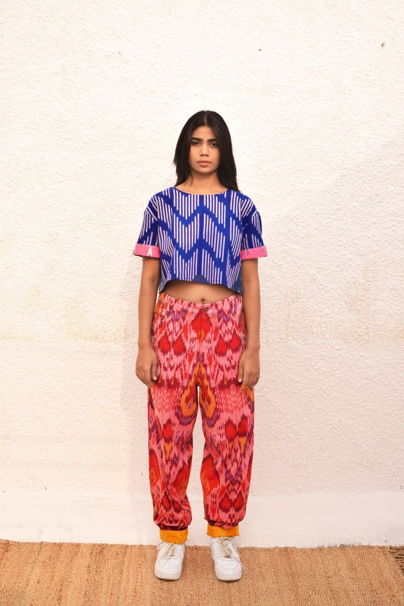 IKAT BLUE CROP TOP – Womens Top by Sonica Sarna available on Brown Living™. XS . SKU: SSD - 276 (C)1509. Img 1.
