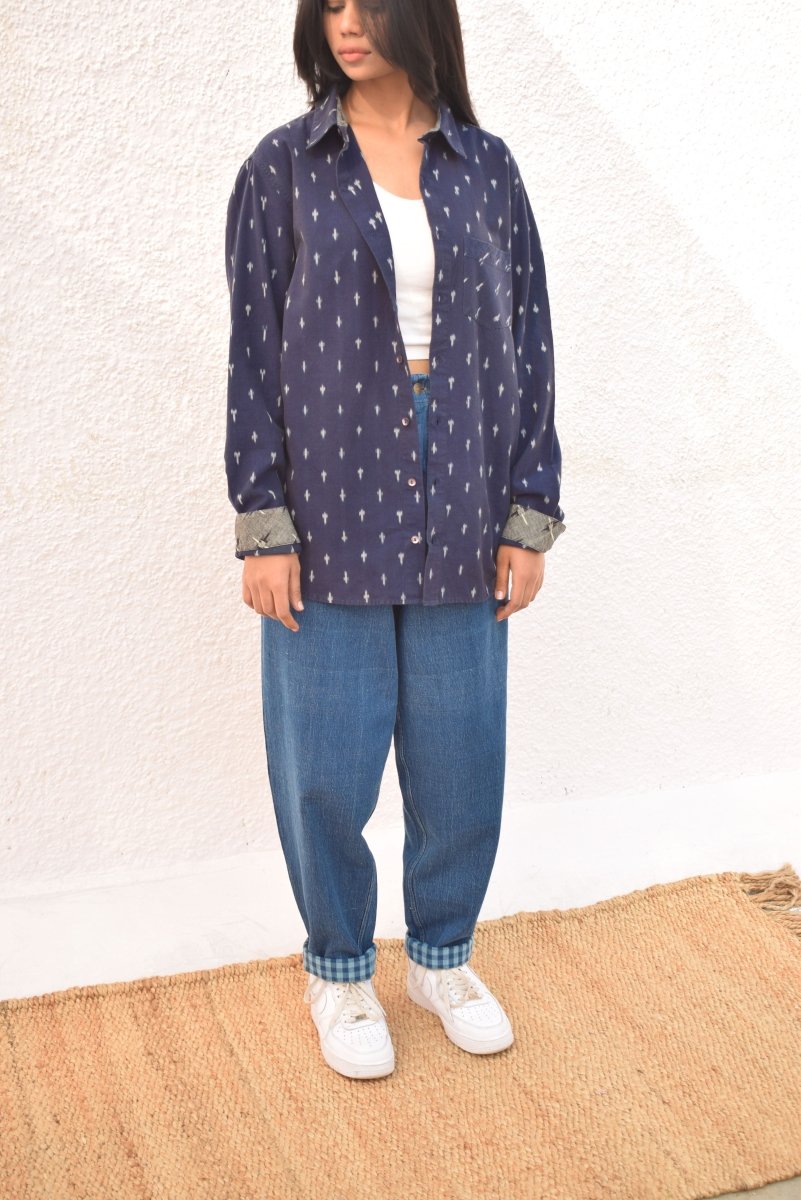 IKAT DARK BLUE FULL SLEEVE SHIRT – Womens Shirt by Sonica Sarna available on Brown Living™. XS . SKU: SSD - 2741469. Img 3.